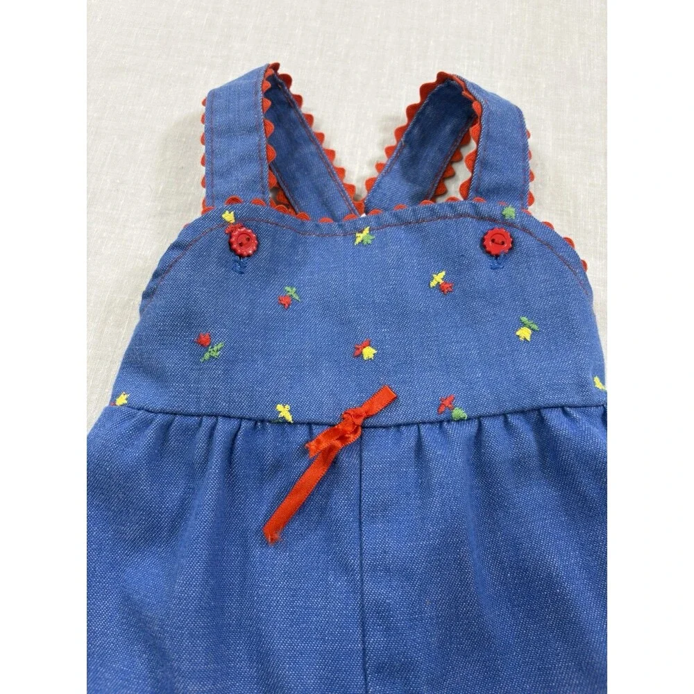 Vintage Carters Baby Girl Floral Embroidered Overalls Size 18 Months